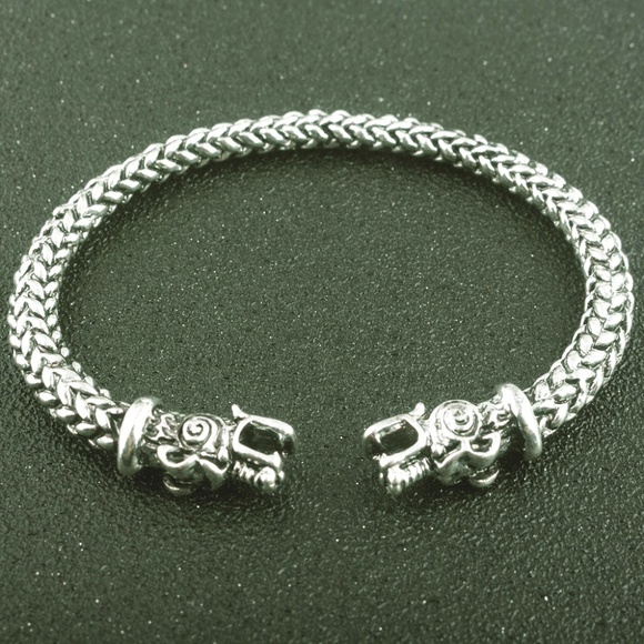 Rune Silver VIKING Norse Steel FENRIR Bracelet - Picture 4 of 8